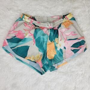 Old Navy Active Womens XS Tropical Floral Running Shorts Pink Teal Hibiscus Palm